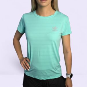 CAMISETA DEPORTIVA CELESTE AQUA, ADIDAS, MANGA CORTA.